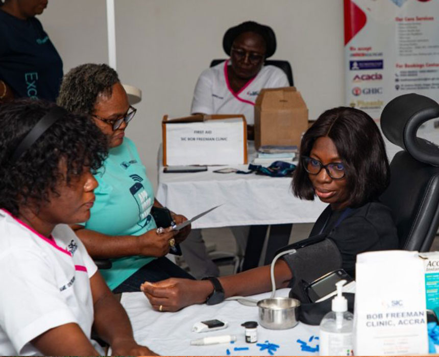 Staff of Prudential Bank receiving health screening